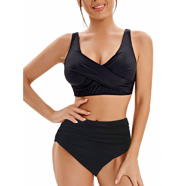 Lumento Women V Neck Wide Straps Padded Swimsuit Floral Print Wirefree