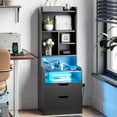 thumbnail image 2 of Toogaho Tall Nightstand with LED Lights and Charging Station,Nightstand with Shelves and 2 Drawers, Bedside Table with Bookshelf, Tall Side End Table with Storage,Black, 2 of 7