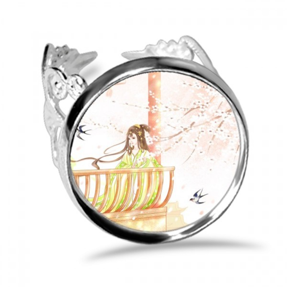 Xinghua Hirondelle de Style Chinois Bague Aquarelle Réglable Fiançailles de Mariage d'Amour
