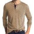 thumbnail image 3 of Henley Shirts for Men Casual Shirts Button Down Long Sleeve Solid Dress Shirt Beach Vacation Shirts Khaki 2XL, 3 of 3