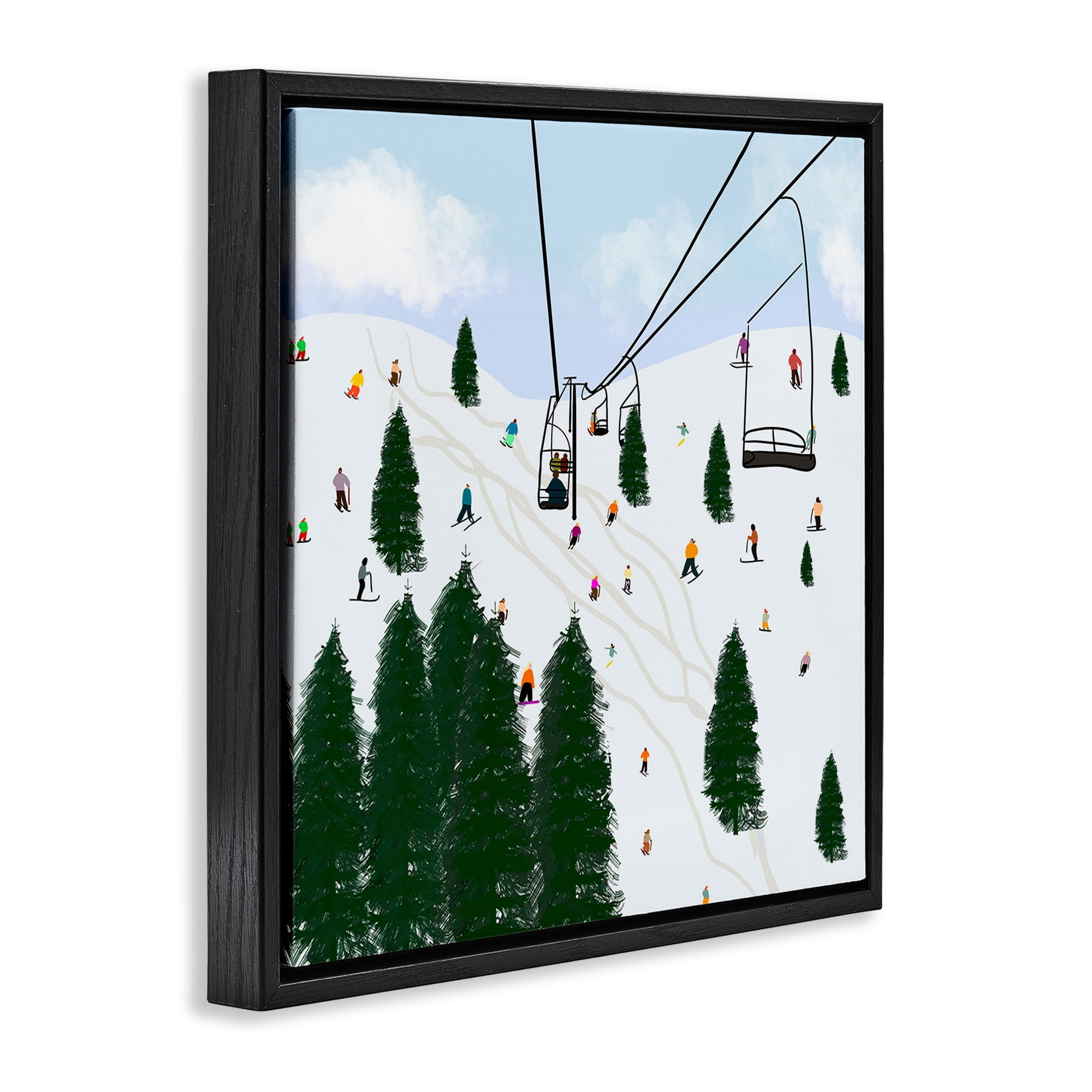 Stupell Industries Ski Lift Mountain Landscape Landscape Painting Black Floater Framed Canvas Art Print Wall Art, 25 x 25
