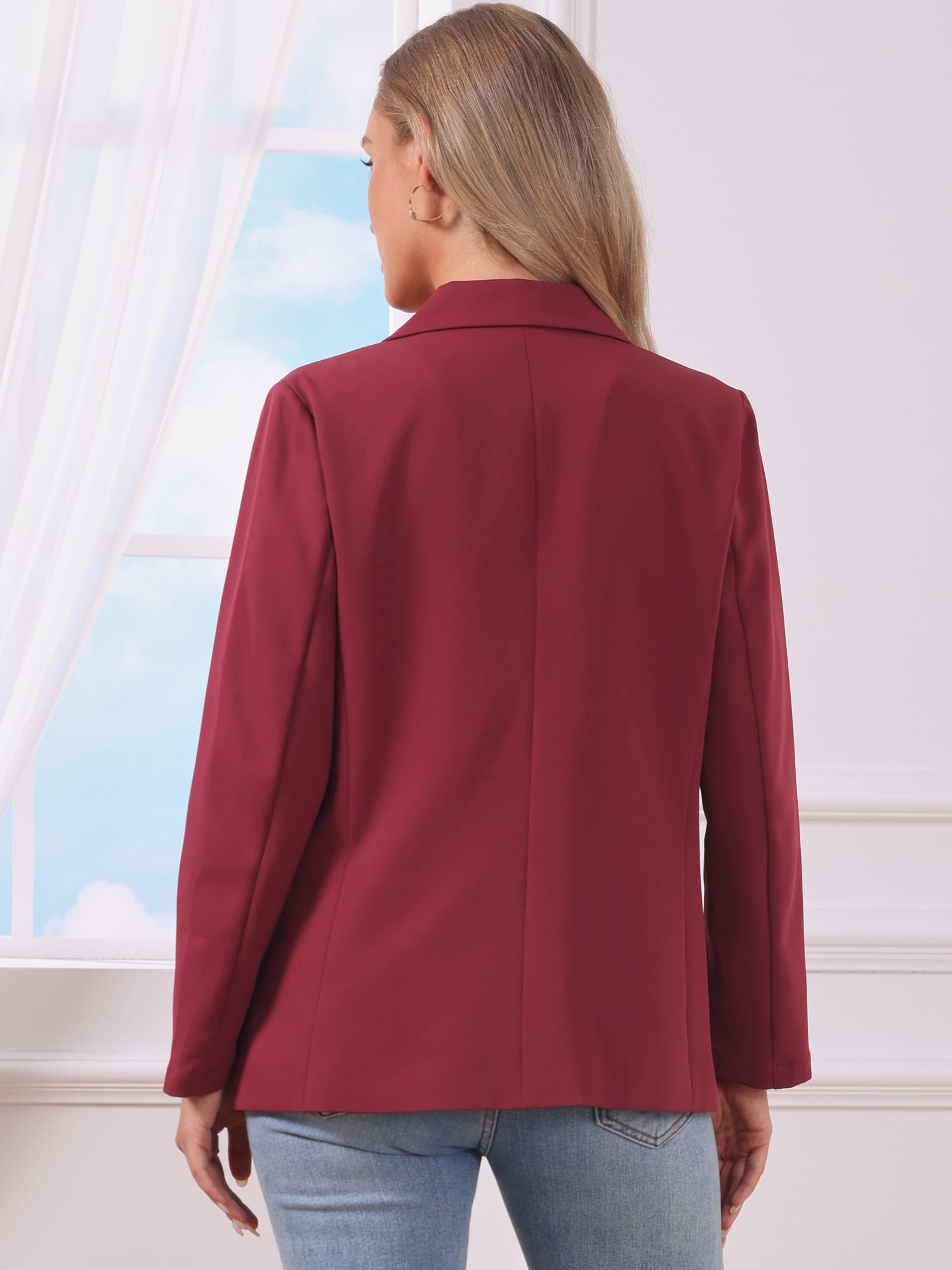 DARING DIVA Women's Business Casual Single Breasted Jacket Office Suit XL Wine Red