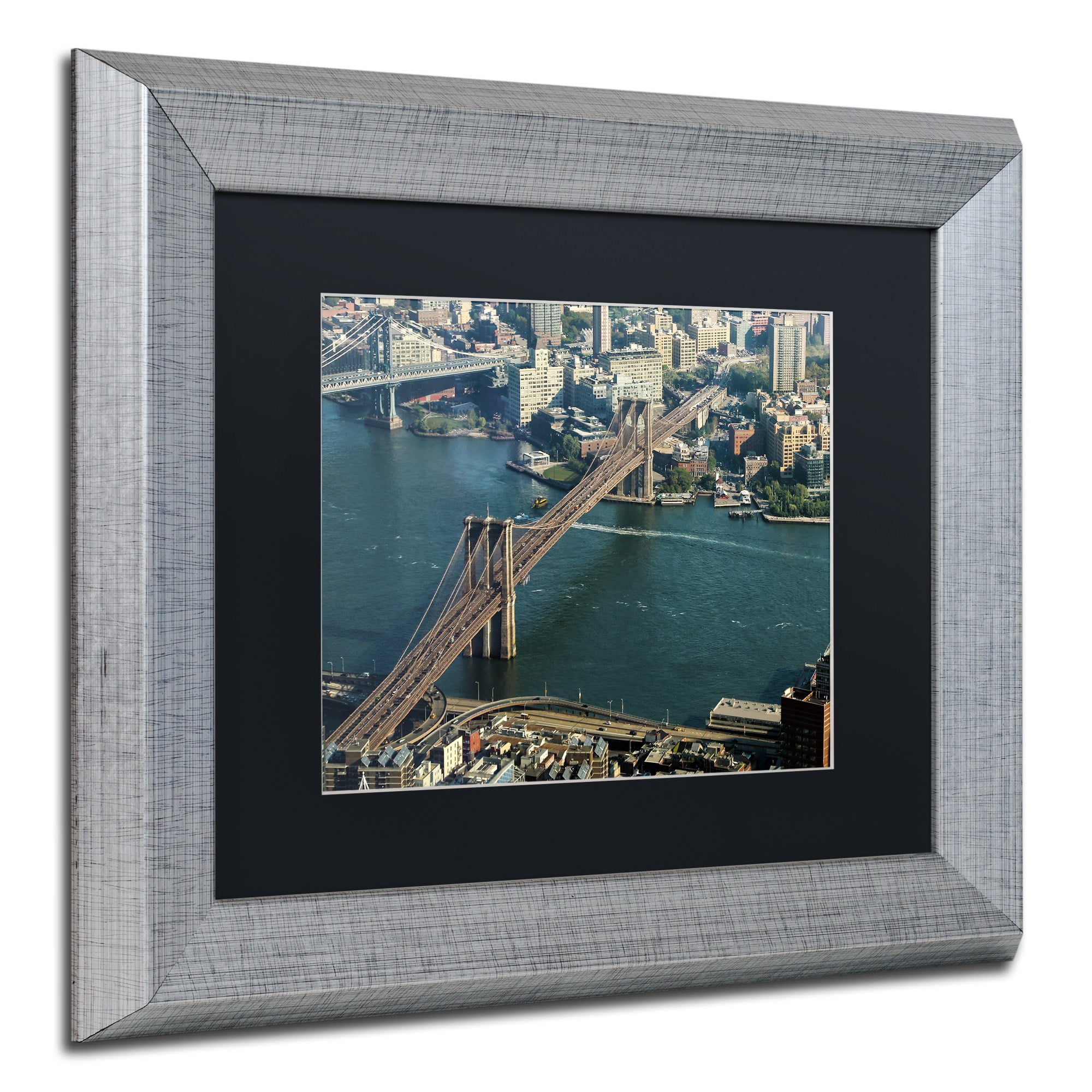 Trademark Fine Art "Brooklyn Bridge" Canvas Art by CATeyes, Black Matte, Silver Frame