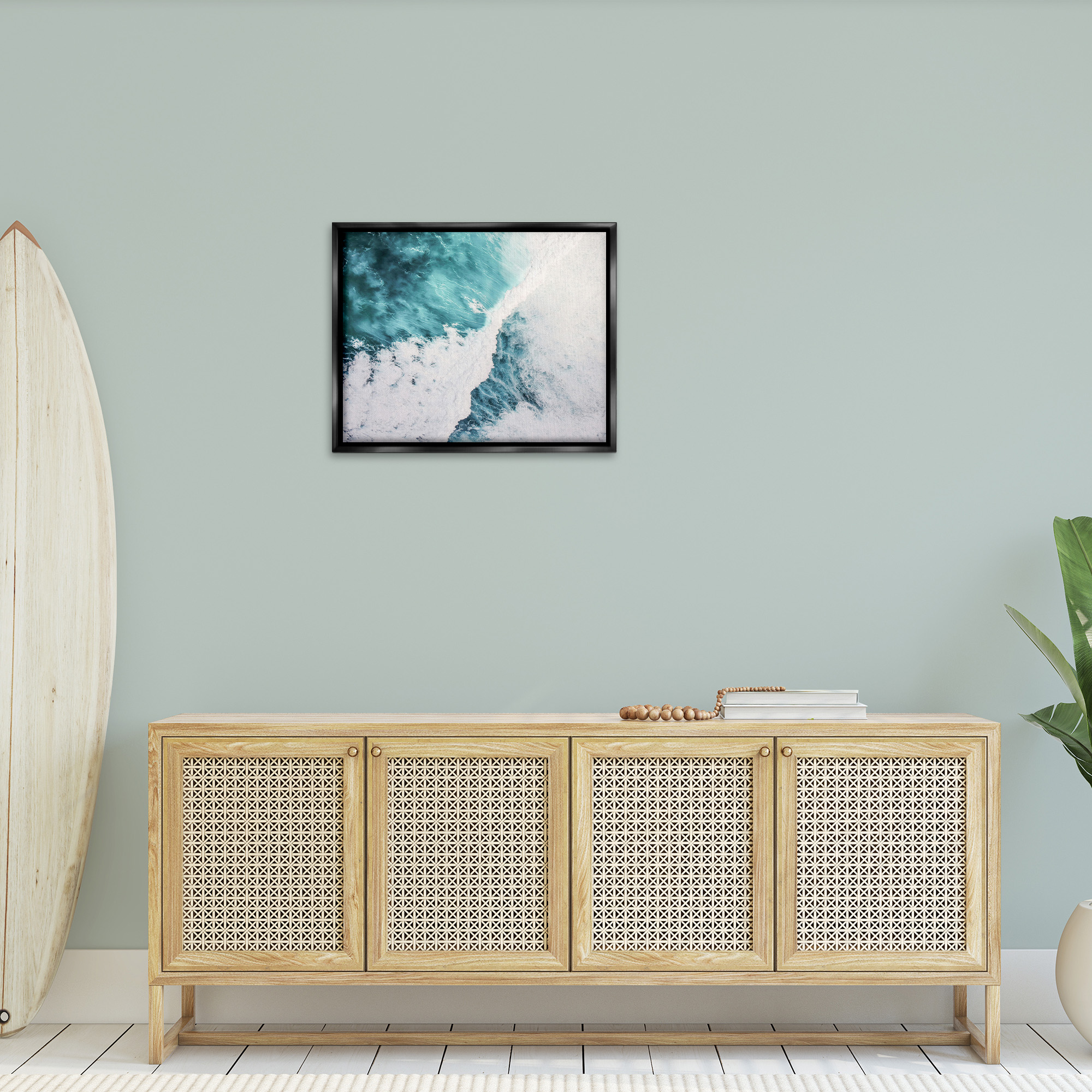 Stupell Industries Asymmetrical Splashing Waves Landscape Photography Black Floater Framed Canvas Art Print Wall Art, 31 x 25