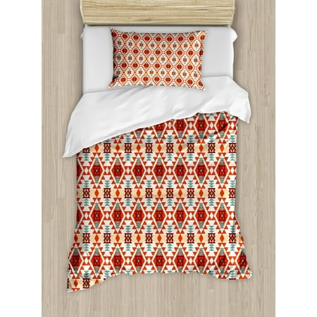 Tribal Duvet Cover Set Prehistoric Traditional Aztec Folk Motif