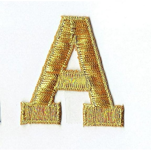 Alphabet Letter - A - Color Gold - 2" Block Style - Iron On Embroidered Applique Patch
