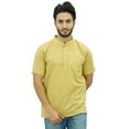 thumbnail image 2 of Atasi Men's Short Sleeve Beige Cotton Mandarin Collar Shirt Ethnic Clothing-X-Large, 2 of 6
