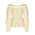 thumbnail image 5 of tarylea Womens Tops Elastic off Shoulder Long Lantern Sleeve Blouse Stretch Cross Front Solid Color Ruffled Shirts Casual Loose Dressy Tops, 5 of 6