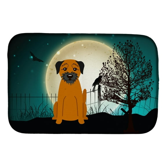 Halloween Scary Border Terrier Dish Drying Mat