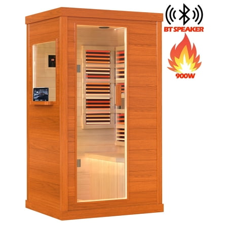 Seizeen Far Infrared Home Sauna 360°Heating w/Independent Floor Heating, Ambient Lights, Dual Speakers, Tablet Holder, 900W