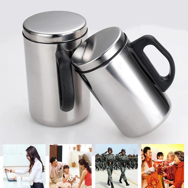 Taza nte De Doble Pared Con Taza De Agua Caliente De Acero Inoxidable 350 / 500ml - Tapa Para vavajils Y Microondas - Transparente, único Y A 350ml Soledad Taza de agua caliente de acero inoxidable