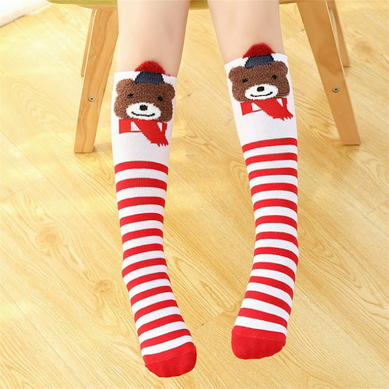 Kids Girls Knee High Socks Cartoon Animal Print Uniform Tube Stockings