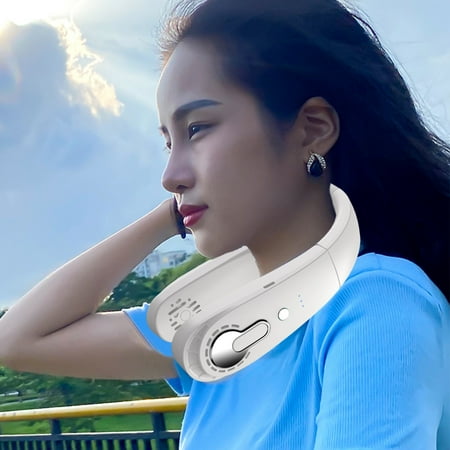 

Small Portable USB Charging Foldable Sports Leaf Less Neck Hanging Fan Silent Mini Fan