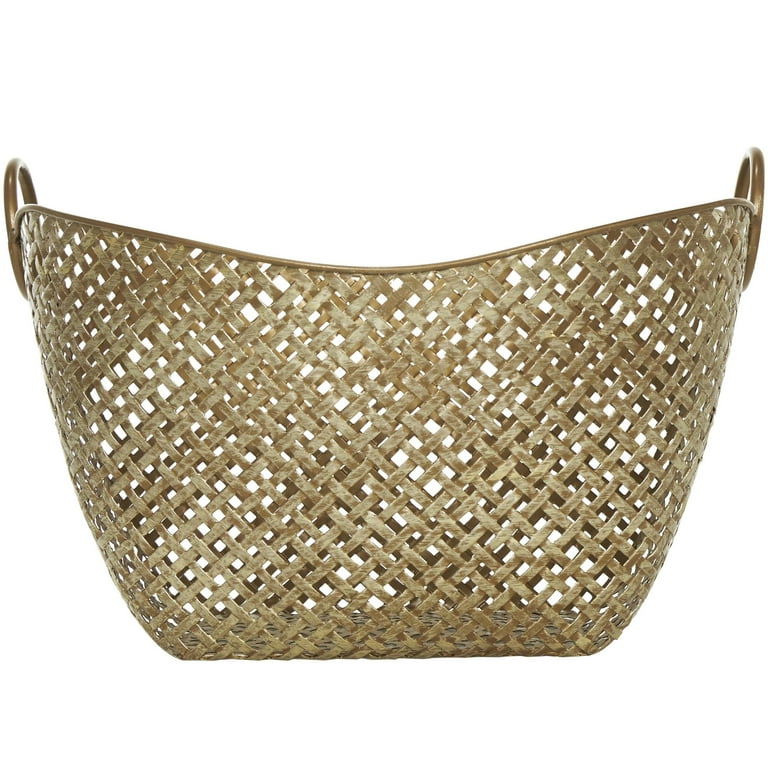 DecMode 17 x 11 Gold Metal Handmade Woven Inspired Storage Basket with Handles 1 Piece Walmart