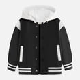 thumbnail image 2 of Karoyedx Varsity Jackets for Kids Kids Hooded Baseball Jacket Boys Varsity Jackets Sports Track Coat Top for Boys Girls Outerwear Black Size,2-3 Years, 2 of 5