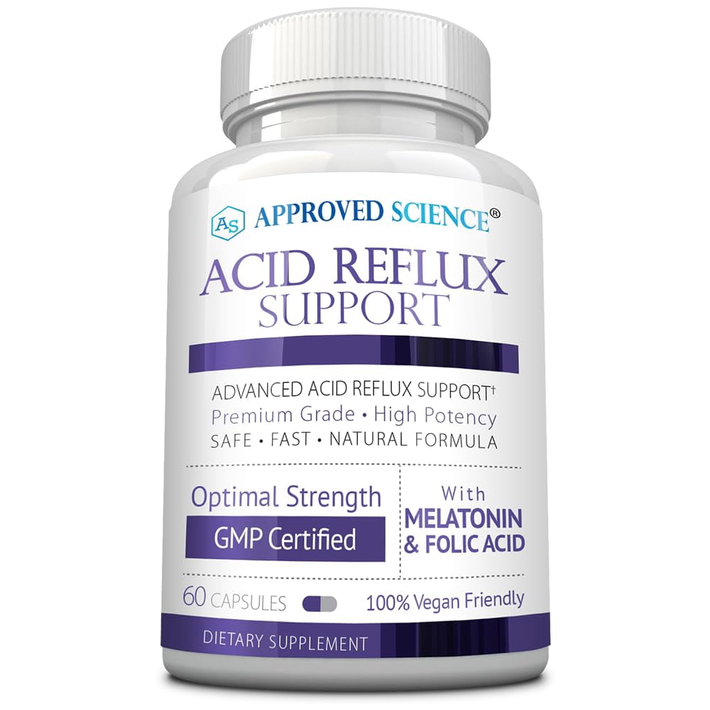 Approved Science Acid Reflux Support - with Melatonin, Marshmallow Root, L-Taurine - 60 Capsules - Vegan