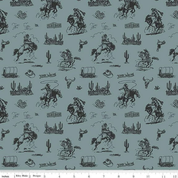 John Wayne Courage Cowboys Storm Cotton Fabric