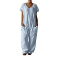 thumbnail image 2 of Kureaily Women Solid V Neck Casual Comfortable Loose Oversized Pocket Low Grade Jumpsuit Beach Lounge Jumpsuit, 2 of 5