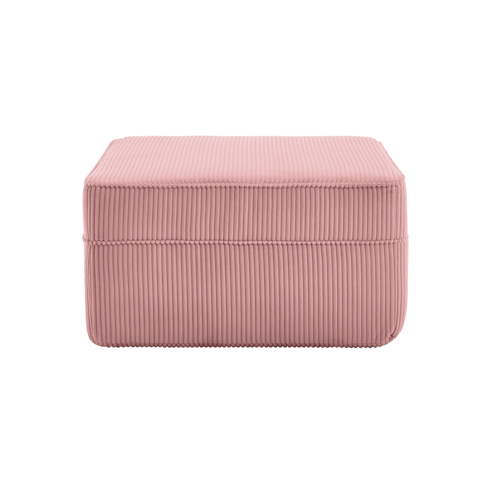 BOFANG Large Square Corduroy Ottoman in Pink, Plush Footrest and Bench, Ready to Use