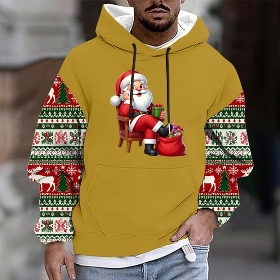 Royisotas Mens Hoodies Christmas Hooded Sweatshirts Lightweight Pullover Long Sleeve Casual Graphic Tops for Men Big and Tall