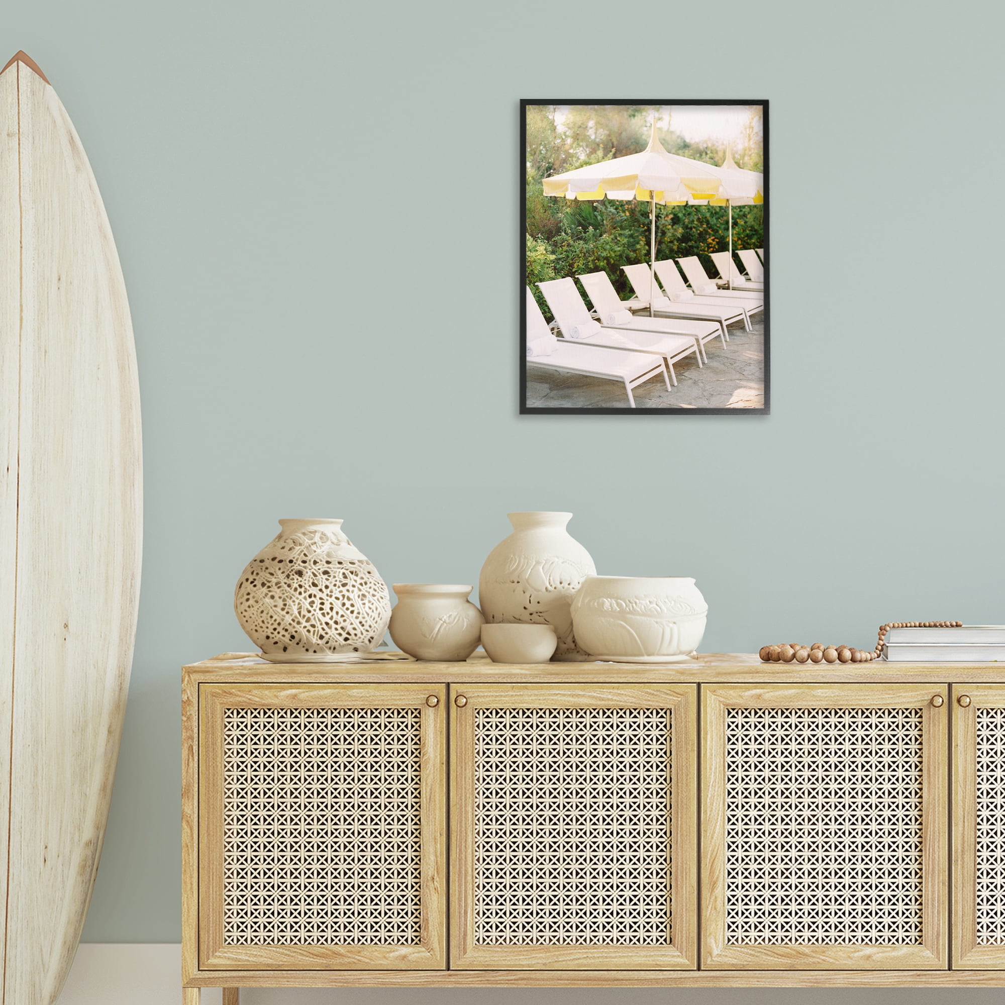 Stupell Industries Summer Pool Chairs Landscape Photography Black Framed Art Print Wall Art, 24 x 30