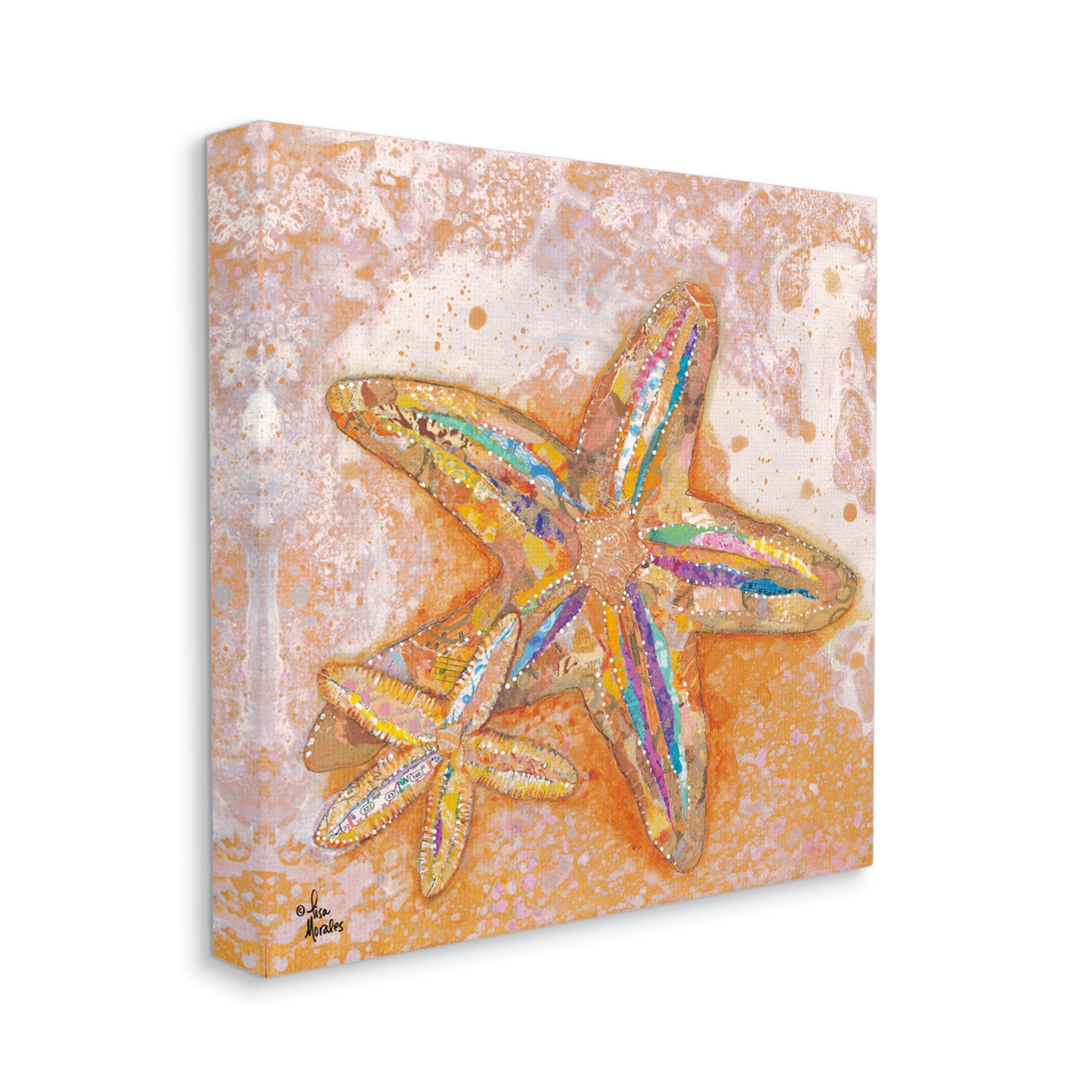 Stupell Industries Patterned Starfish Ocean Foam Layered Ephemera Collage Painting Gallery Wrapped Canvas Print Wall Art, Design by Lisa Morales
