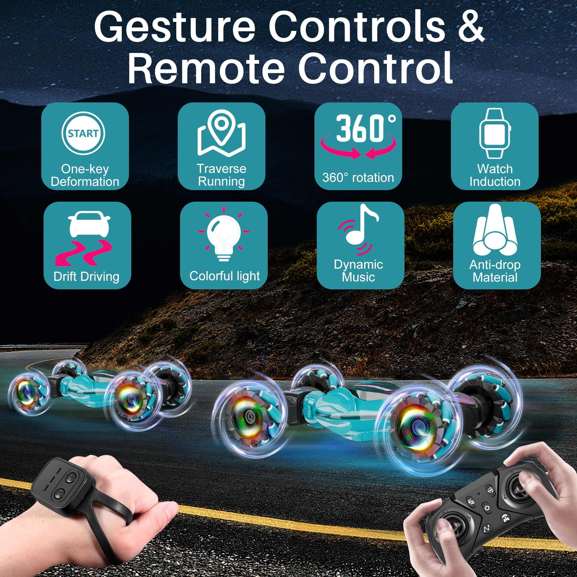 UUGEE RC Cars Gesture Sensing Stunt Car - Best Gifts for Boys 8-12 Year Old 360° Rotating 4WD Remote Control Transform 2.4Ghz 1:14 Hand Controlled Car Christmas Birthday Gifts for Kids