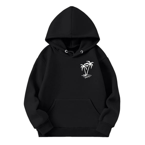 MIASHUI Girls Hoodies Casual Pullover Sports Sweatshirt with Pocket for Teens Comfortable Coconut Tree Print Design Stylish Activewear for Young Fashionistas