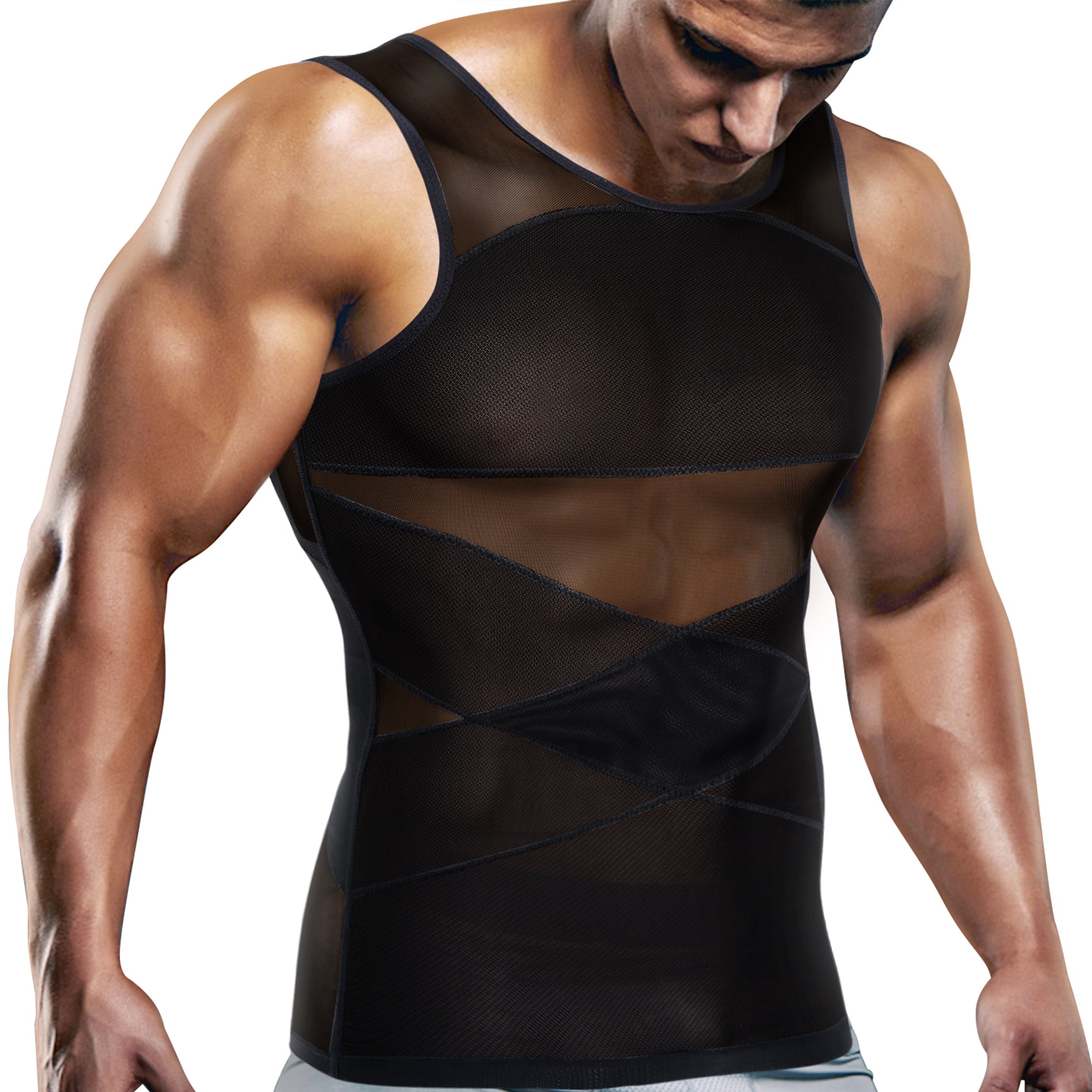TAILONG Compression Shirt for Men Slimming Body Shaper Sport Vest Workout Tank Top Athletic Undershirt 