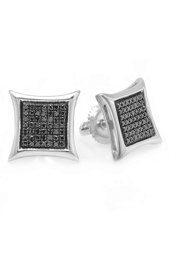 0.25 Carat (ctw) Black Round Diamond Micro Pave Setting Kite Shape Stud Earrings 1/4 CT