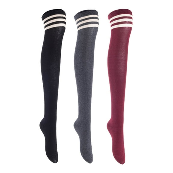 Lian LifeStyle Women's 3 Pairs Adorable Comfortable Soft Thigh High Over Knee High Cotton Socks, Size 6-9, JMYP1022 Black, DarkGrey, Wine