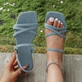 thumbnail image 2 of Gpaecead Women Strappy Flat Sandals Square Open Toe One Strap Elegant Versatile Cushioned Footbed Spring Summer Casual Outdoor Shoes,B-Light Blue, 2 of 8