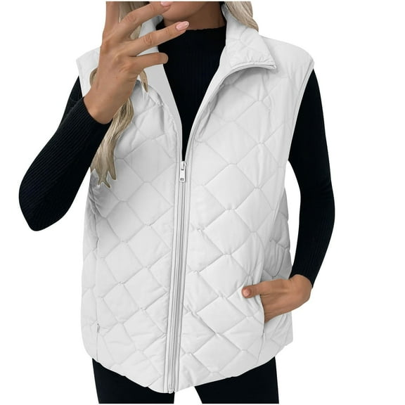 Diufon Winter Vest for Women Lightweight Zip up Sleeveless Padded Warm Jackets Stand Collar Coats with Pockets