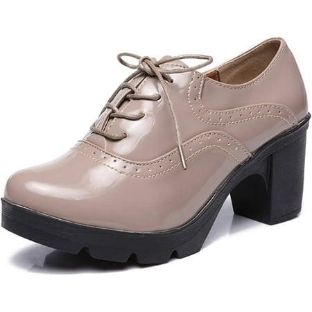 

Women s Classic T-Strap Platform Mid-Heel Square Toe Oxfords Dress Shoes