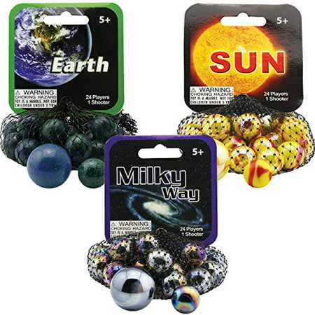 Mega Marbles 3 Pack - Sun, Earth, & Milky Way Game Nets - Includes 1 Shooter Marble & 24 Player Marbles Per (Best Empire Earth Game)