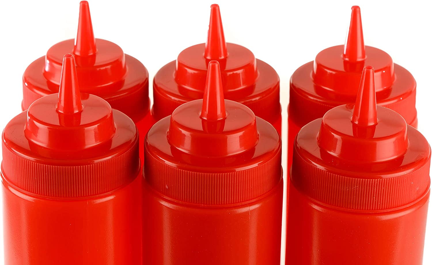 [24 PACK] 24 Oz Red Plastic Condiment Squeeze Bottles Squirt Bottle for Sauces, Dressing, Arts and Crafts, Ketchup, Mustard, Oil, BBQ - Clear Reusable Plastic Containers, BPA Free, Dishwasher Safe