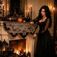 thumbnail image 6 of Aoznliie Halloween Fireplace Cover, Black Lace Spiderweb Bat Mantel Scarf for Fireplace Decor, 79x20 inch Gothic Halloween Decor for Mantel, Black, 6 of 6