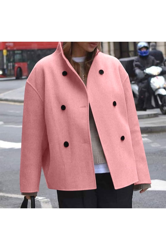 Vintage Brown Tweed Jacket with Pockets Long Sleeve Casual Coat for Women