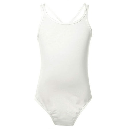 Eandarui Kids Girls Spaghetti Strap Ballet Dance Leotard Classic Gymnastic Yoga Sport Activewear White 12-14