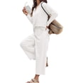 thumbnail image 4 of Women Long Sleeved 2 Piece Outfits Sweatsuit V-neck Casual Knit Tops & Pants, 4 of 6