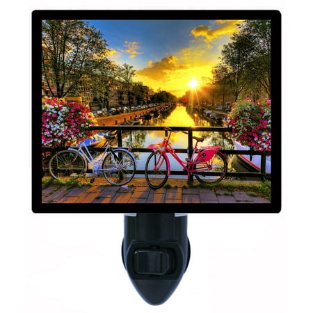 

Decorative Photo Night Light Plus One Extra Free Switchable Insert. 4 Watt Bulb. Image Title: Amsterdam Sunrise. Light Comes with Extra Bulb.