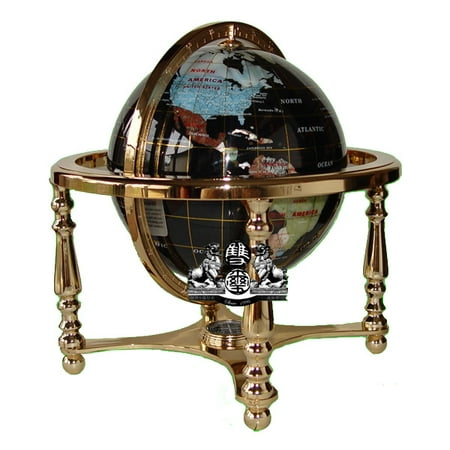 Unique Art 13-Inches Tall Table Top Black Ocean Gemstone World Globe with Gold 4 Legs (Best Legs In The World)