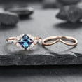thumbnail image 3 of Princess Cut Alexandrite Engagement Ring Set 14K Rose Gold Floral June Birthstone Moissanite Promise Wedding Bridal Set, 3 of 5
