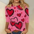 thumbnail image 6 of 2026 Valentines Tops Ladies' Casual Round Neck 3/4 Sleeve T-shirt Loose Top Cute Heart Printed Outfits Romance Date Clothing Soft Comfy Shirts, 6 of 6