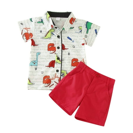 

Rovga Boys 2 Piece Outfit Summer Baby Boy Clothing Dinosaur Print Short Sleeve Shirt Shorts Kid Formal Gentleman Clothes Suits Boy Outfits