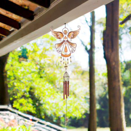 ICE ARMOR 33" Long Yellow Angel Copper and Gem Wind Chime Garden Patio Decoration
