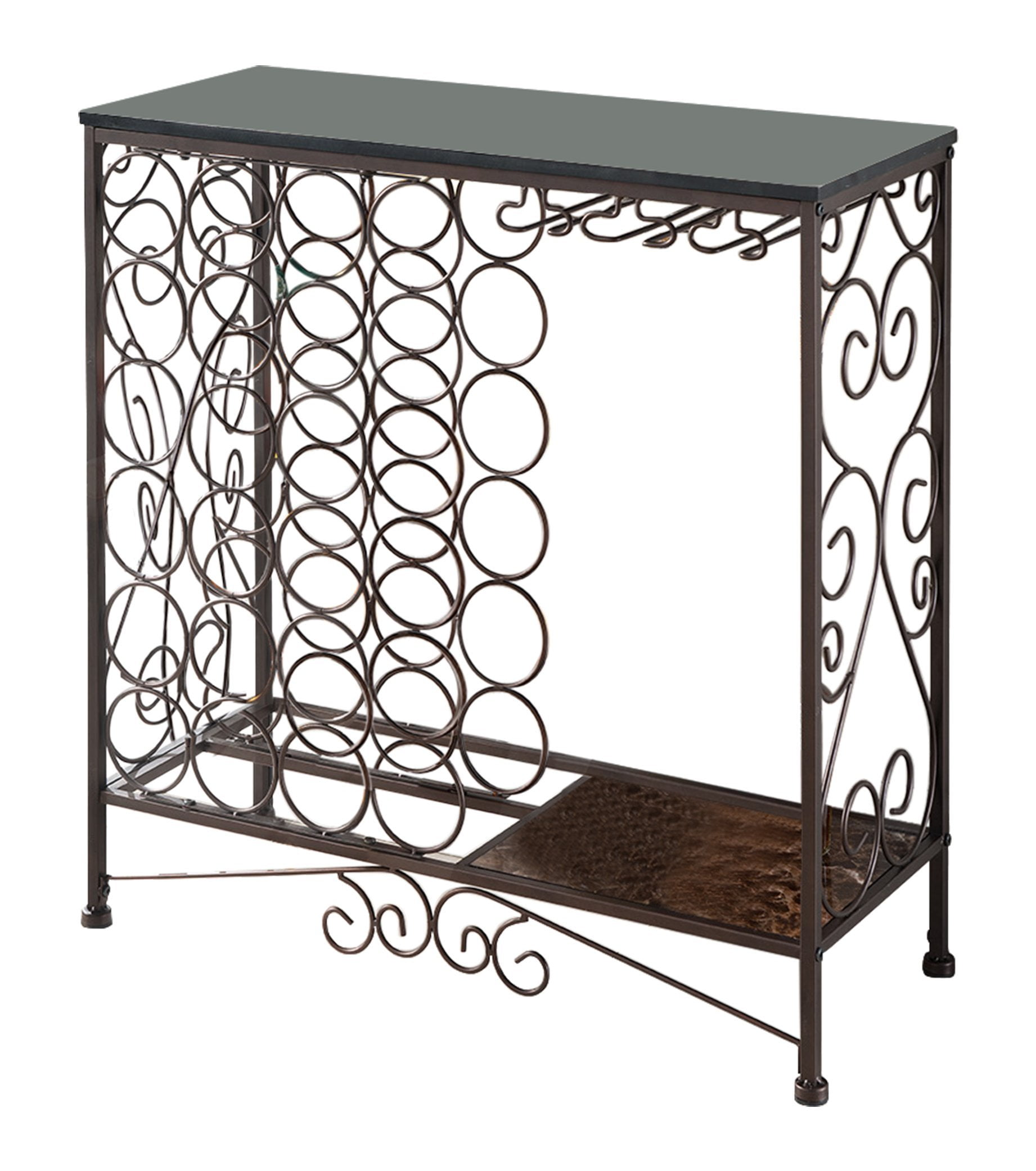 Kings Brand Furniture Faux Marble Wine Rack Console Table with Wine Bottle and Stemware Storage (Brown)