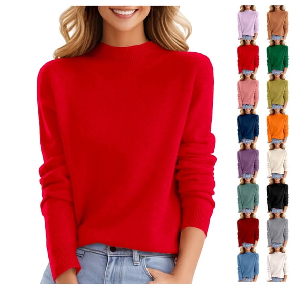 Boyscolos Sweaters for Women Long Sleeve Trendy Crew Neck Jumper Knitted Pullover Soft Warm Fleece Sweater Tops