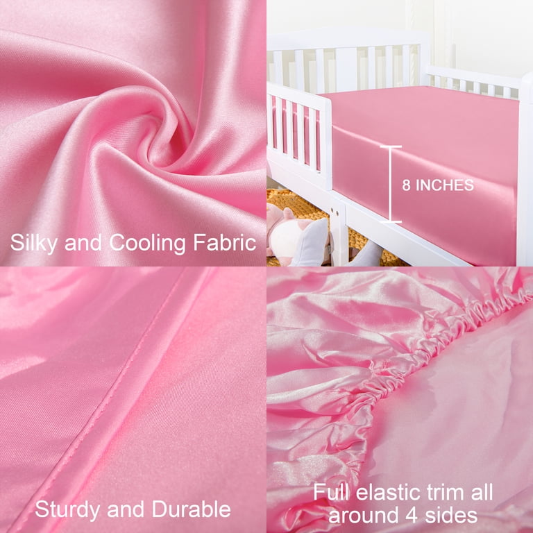 NT Bay Silk Satin Fitted Crib Sheets, 2-Pack, Pink photo 2