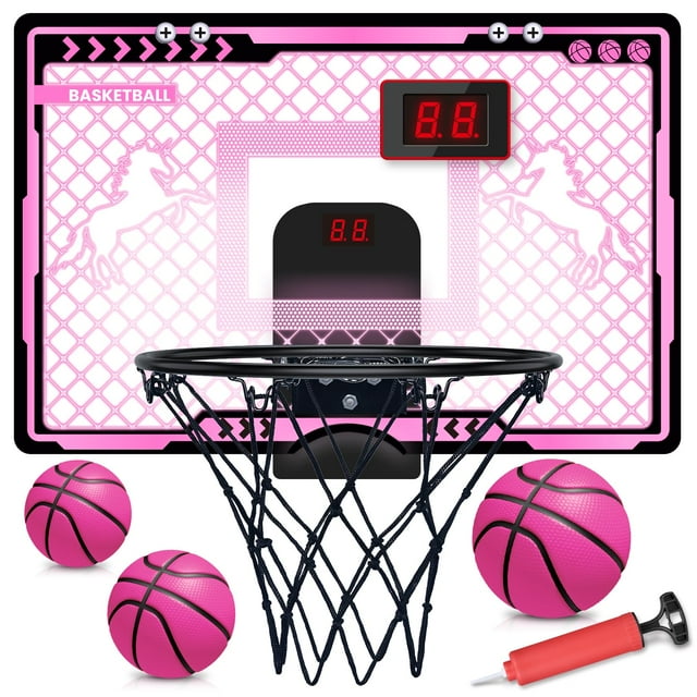 Canasta de baloncesto KAISASA Indoor Kids & Niñas, rosa con marcador